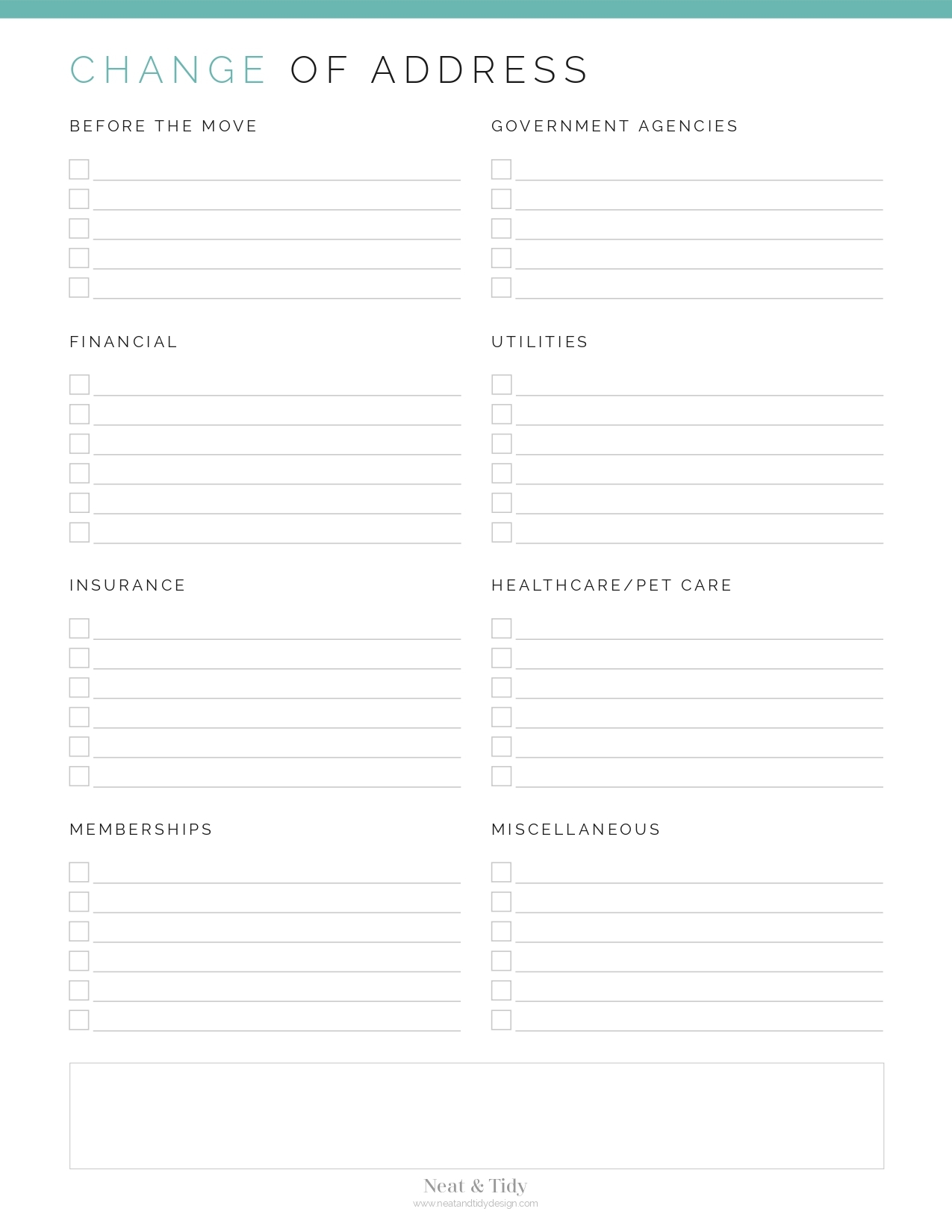 Change Of Address Checklist Neat And Tidy Design