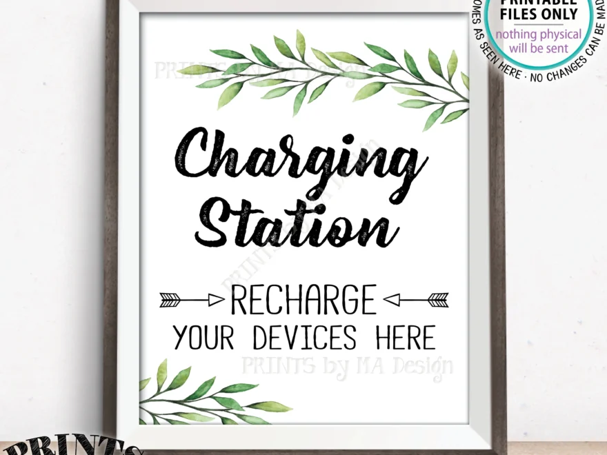 Charging Station Sign Recharge Your Devices Here Wedding Charge Bar Recharge Here Wedding Greenery Eucalyptus PRINTABLE 8x10 Sign