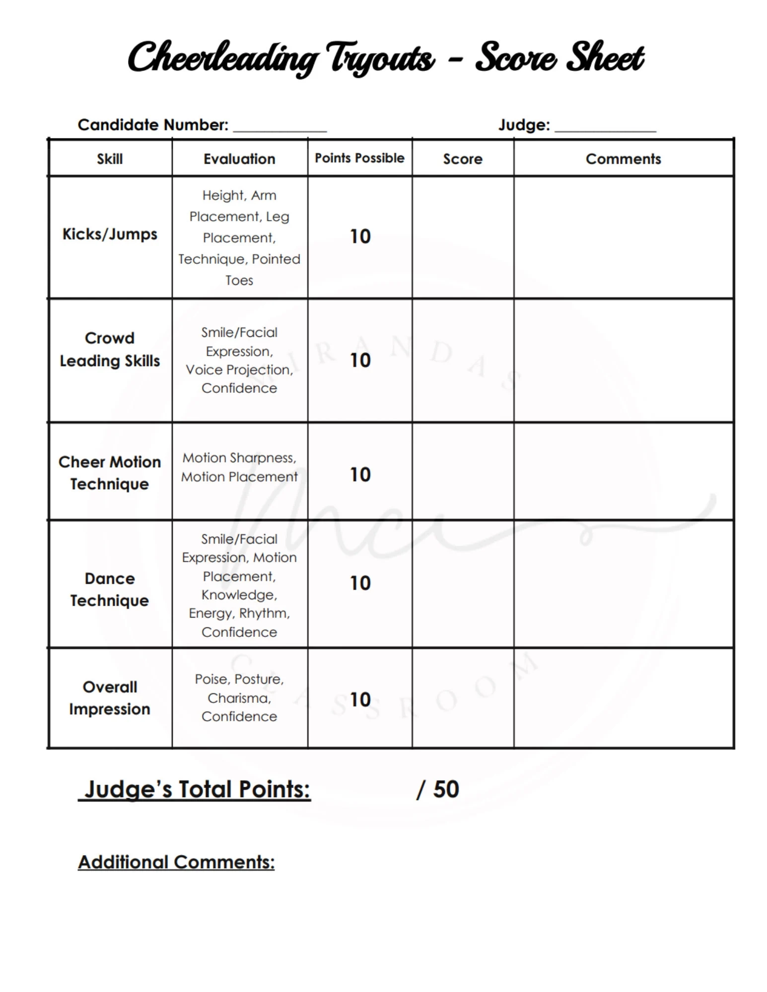 Cheerleading Tryouts Score Sheet Etsy Cheerleading Tryouts Score Sheet Etsy