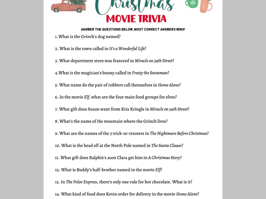 Christmas Movie Trivia Game Printable Scribbled LLC