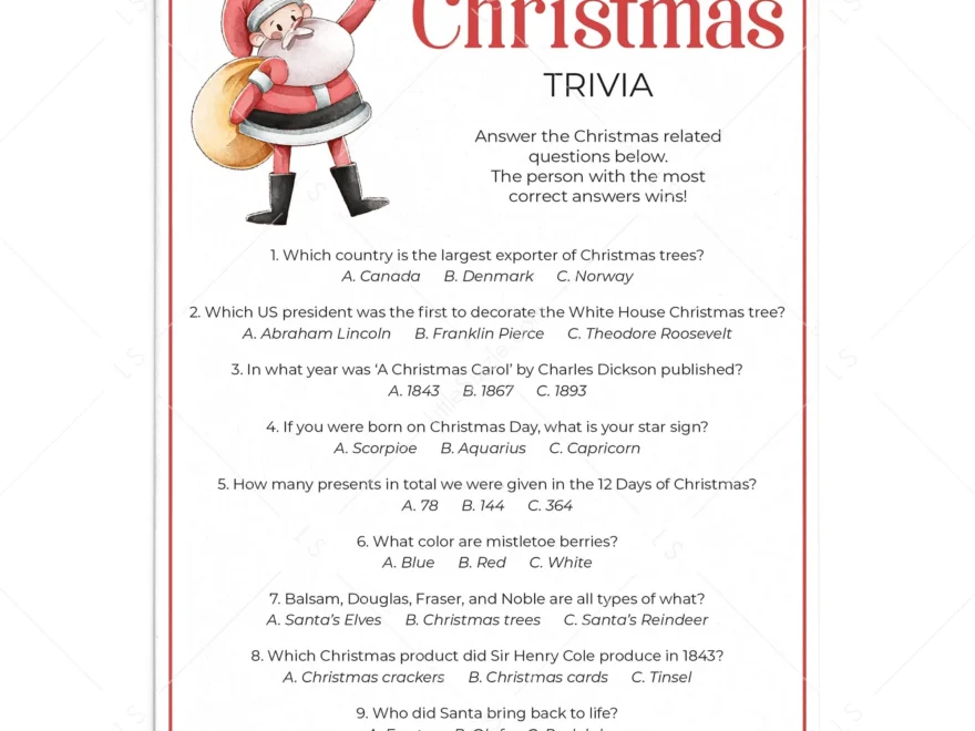 Christmas Multiple Choice Trivia With Answers Printable LittleSizzle
