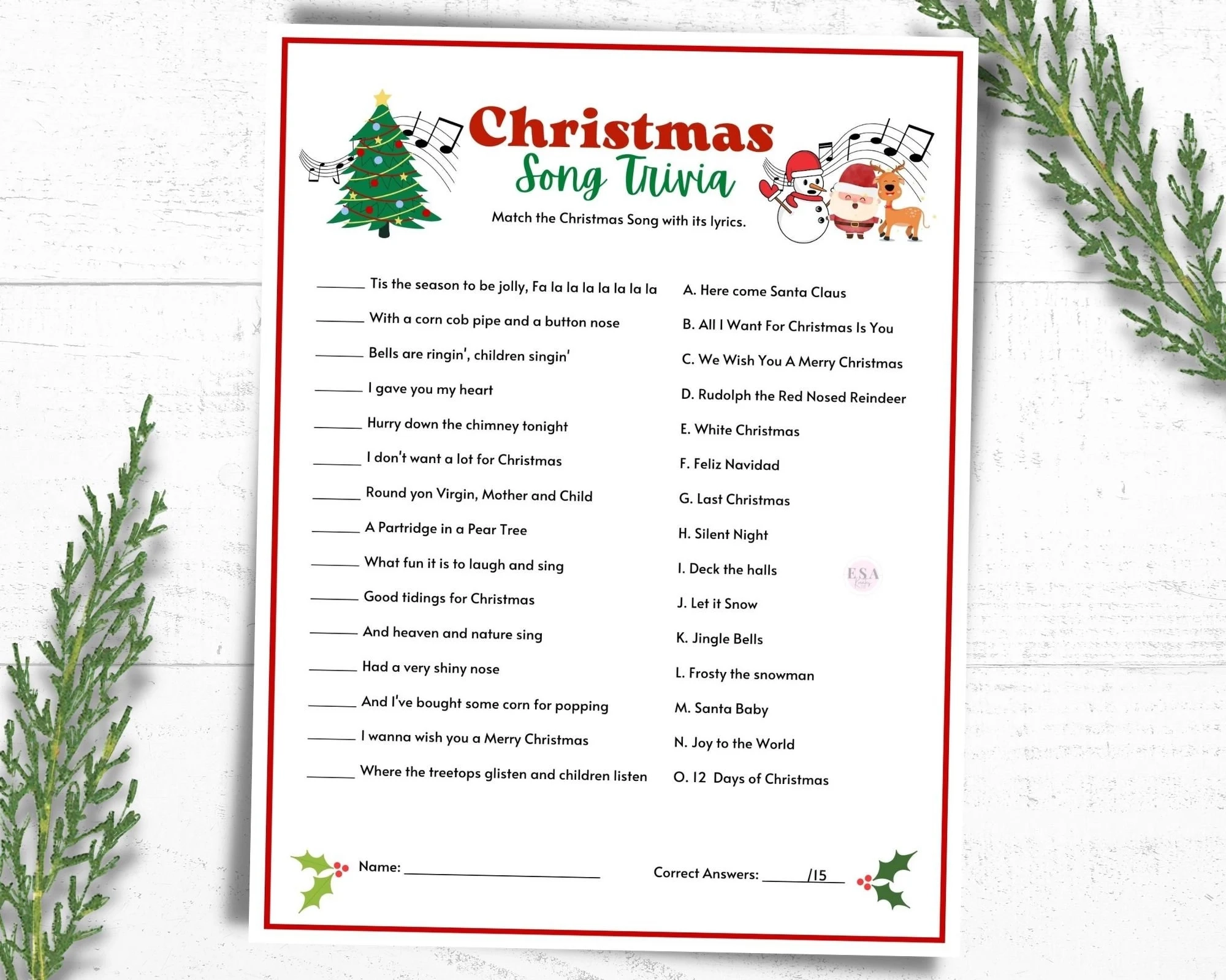 Fun Christmas Song Trivia Game Printable Fun Christmas Song Trivia Game Printable