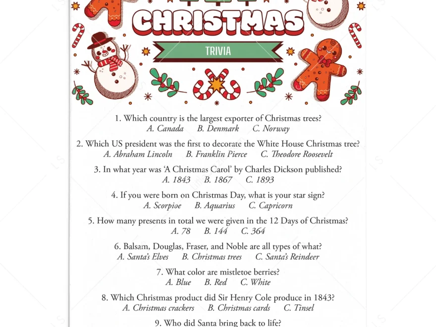 Christmas Trivia Quiz With Answers Printable Christmas Party Games LittleSizzle