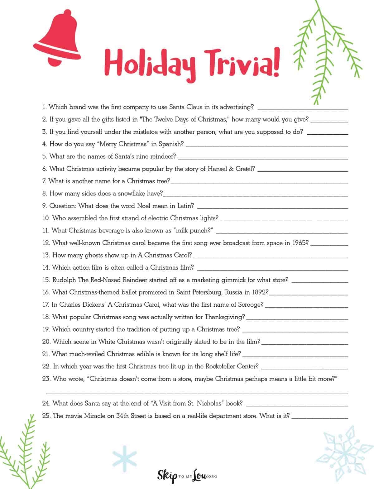 Christmas Trivia Quiz Printable