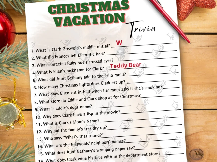 Christmas Vacation Movie Trivia Game Griswold Family Holiday Party PDF Etsy