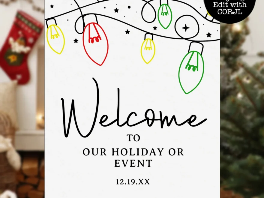 Christmas Welcome Signs Printable Welcome Sign Instant Download Holiday Sign Colorful Christmas Sign Holiday Party Sign Corjl Template Etsy