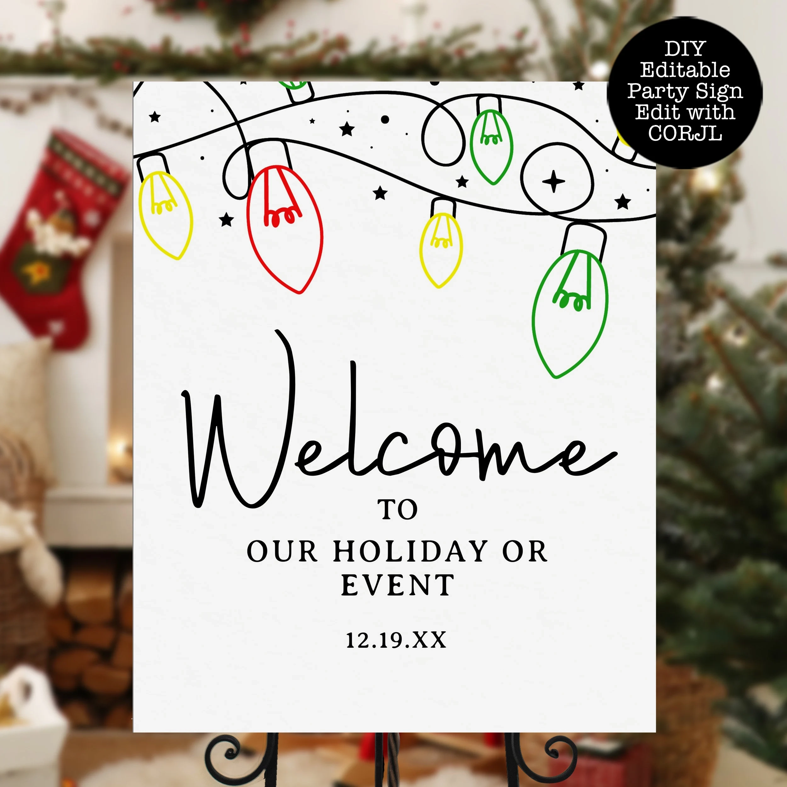Christmas Welcome Signs Printable Welcome Sign Instant Download Holiday Sign Colorful Christmas Sign Holiday Party Sign Corjl Template Etsy