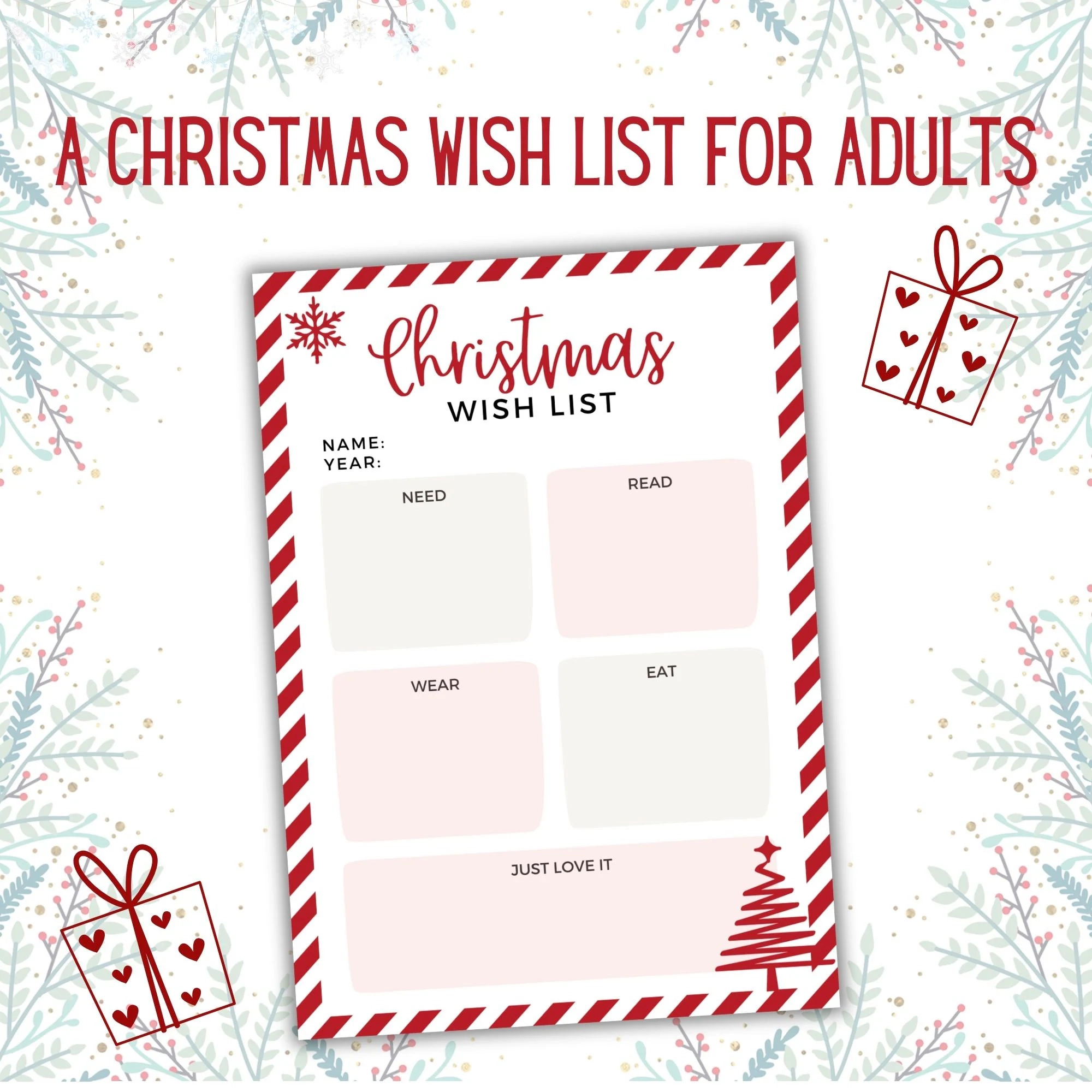 Christmas Wish List For Adults Printable PDF Christmas Wish List Printable Christmas Gift List Printable Christmas List Etsy