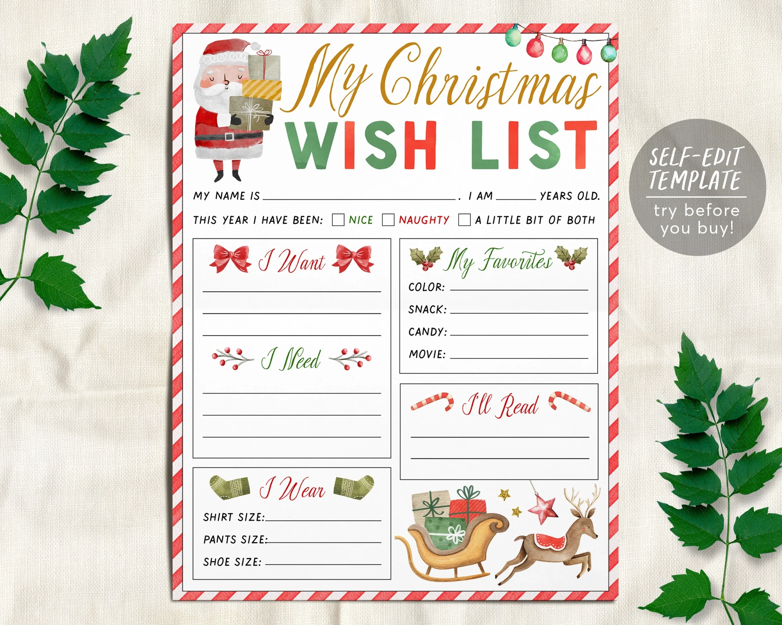 Printable Holiday Wish List Template