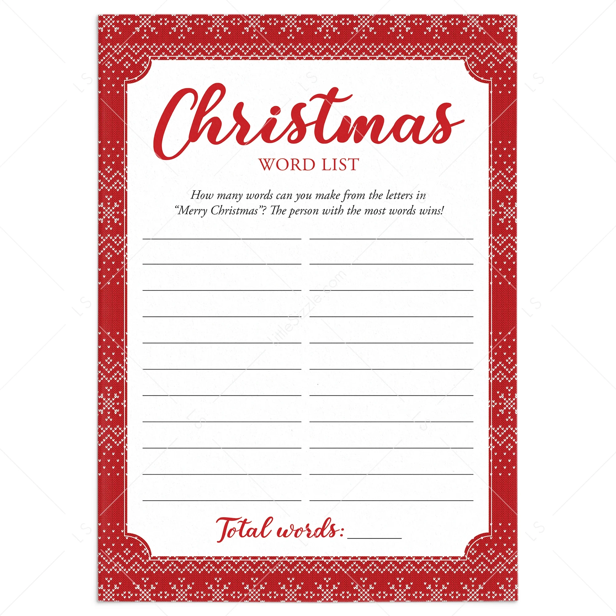 Christmas Word List Holiday Game For Families Printable LittleSizzle Christmas Word List Holiday Game For Families Printable LittleSizzle