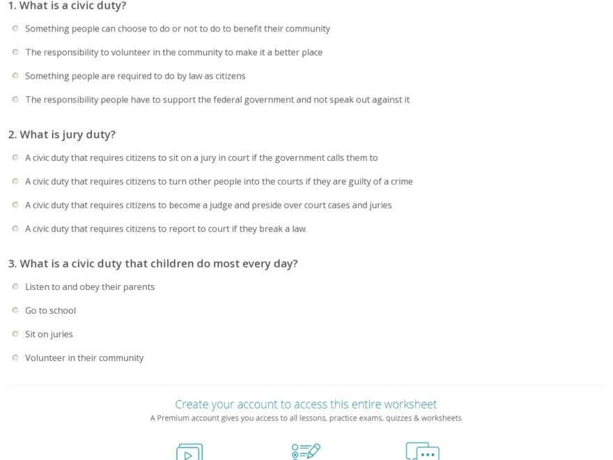 Civic Duty Quiz Worksheet For Kids Study