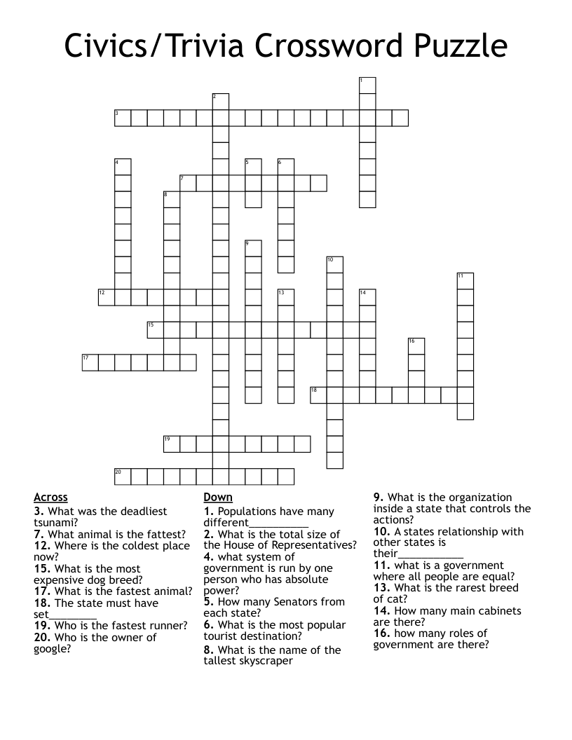 Civics Trivia Crossword Puzzle WordMint Civics Trivia Crossword Puzzle WordMint