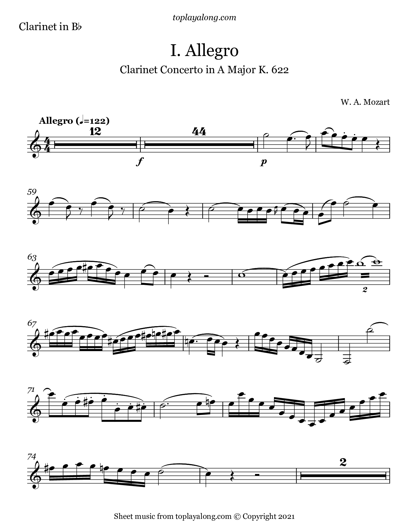 Clarinet Concerto In A Major I Allegro Toplayalong