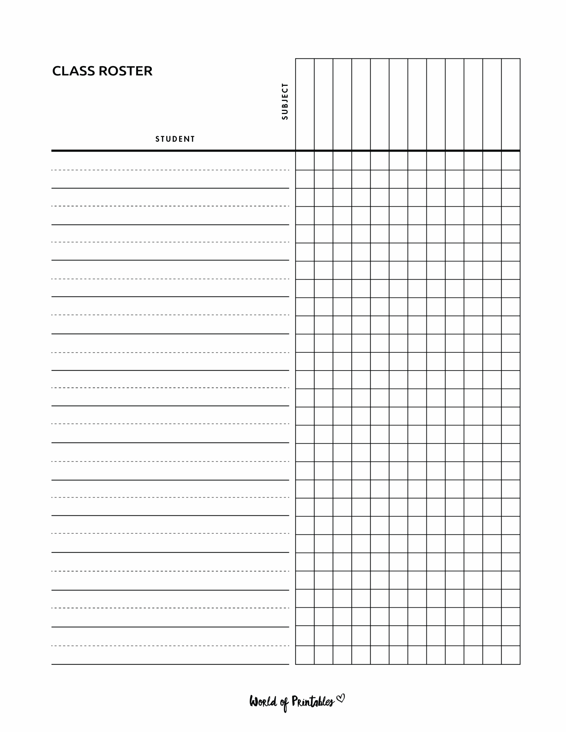 Printable Grade Roster Sheet Printable Grade Roster Sheet
