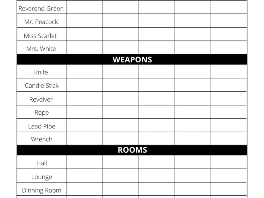 Clue Score Sheet Download print PDF File Etsy