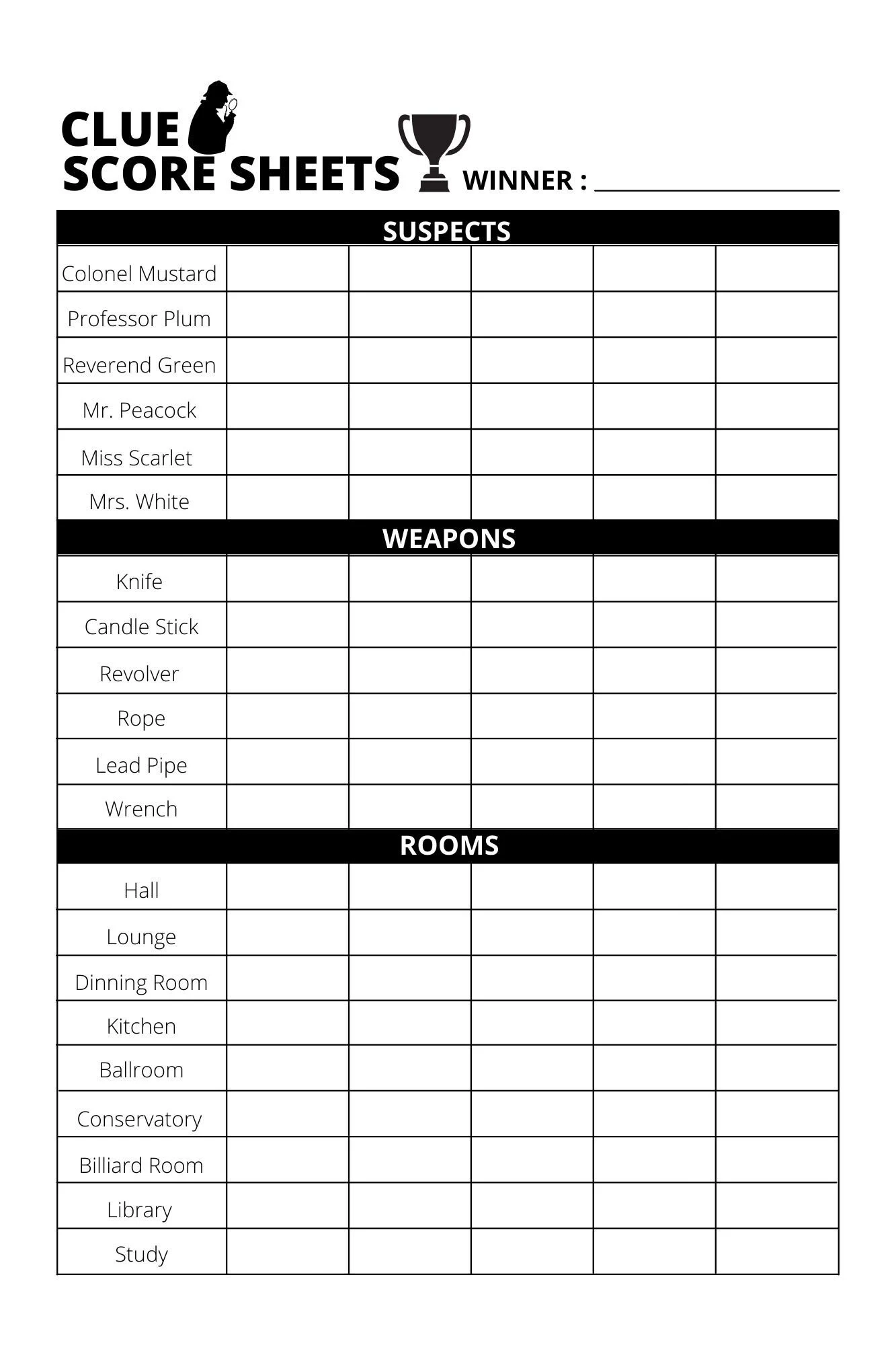 Clue Score Sheet Download print PDF File Etsy Clue Score Sheet Download print PDF File Etsy