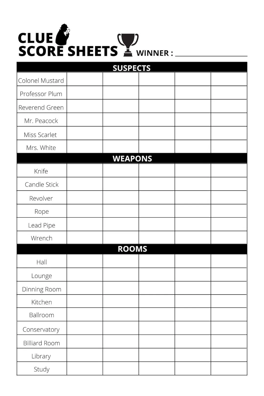 Clue Score Sheet Download print PDF File Etsy