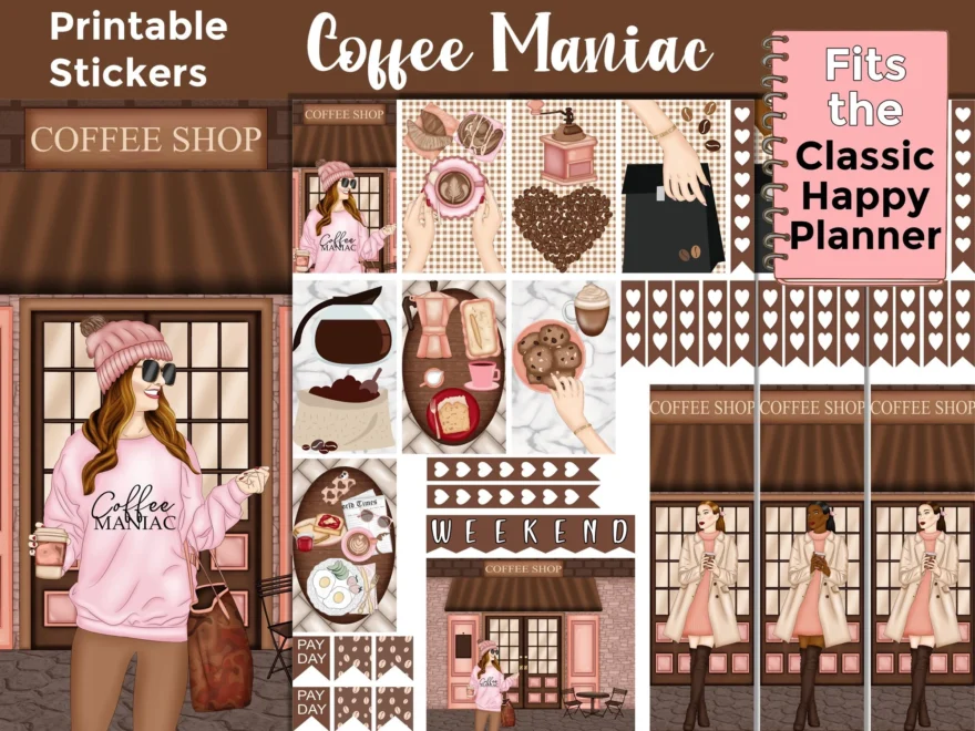 Coffee Printable Planner Stickers Made To Fit The Classic Happy Planner Coffee Maniac Etsy