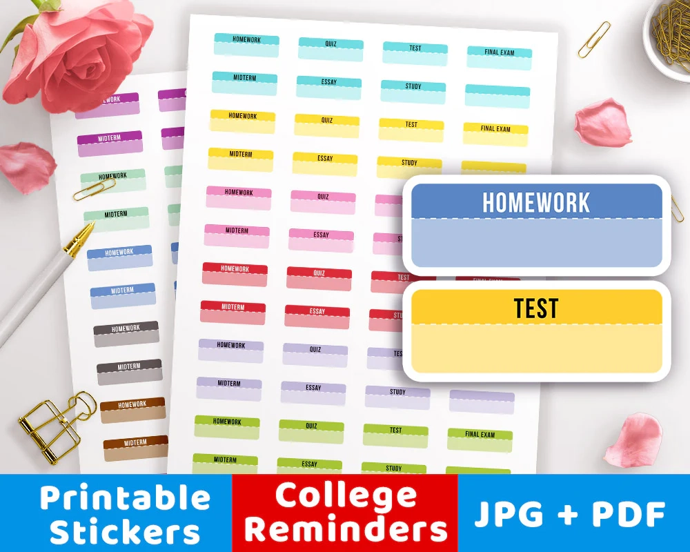 College Reminders Printable Planner Stickers The Digital Download Shop