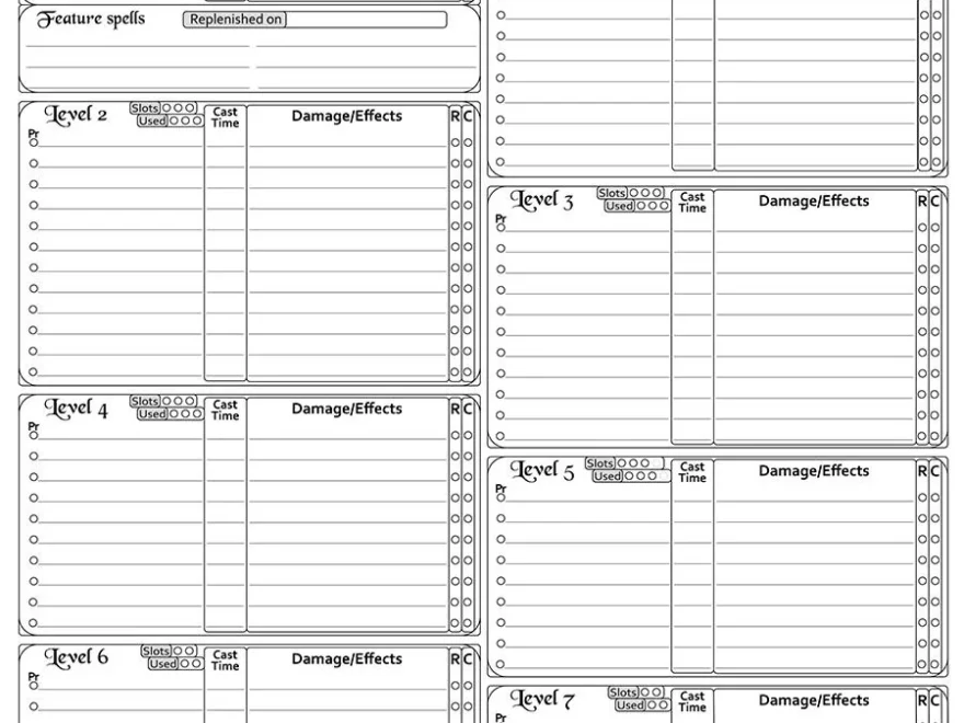 Complete Spell Sheet 5e A Fillable Pdf Spell Sheet With Concentration And Ritual Markers OC R DnD