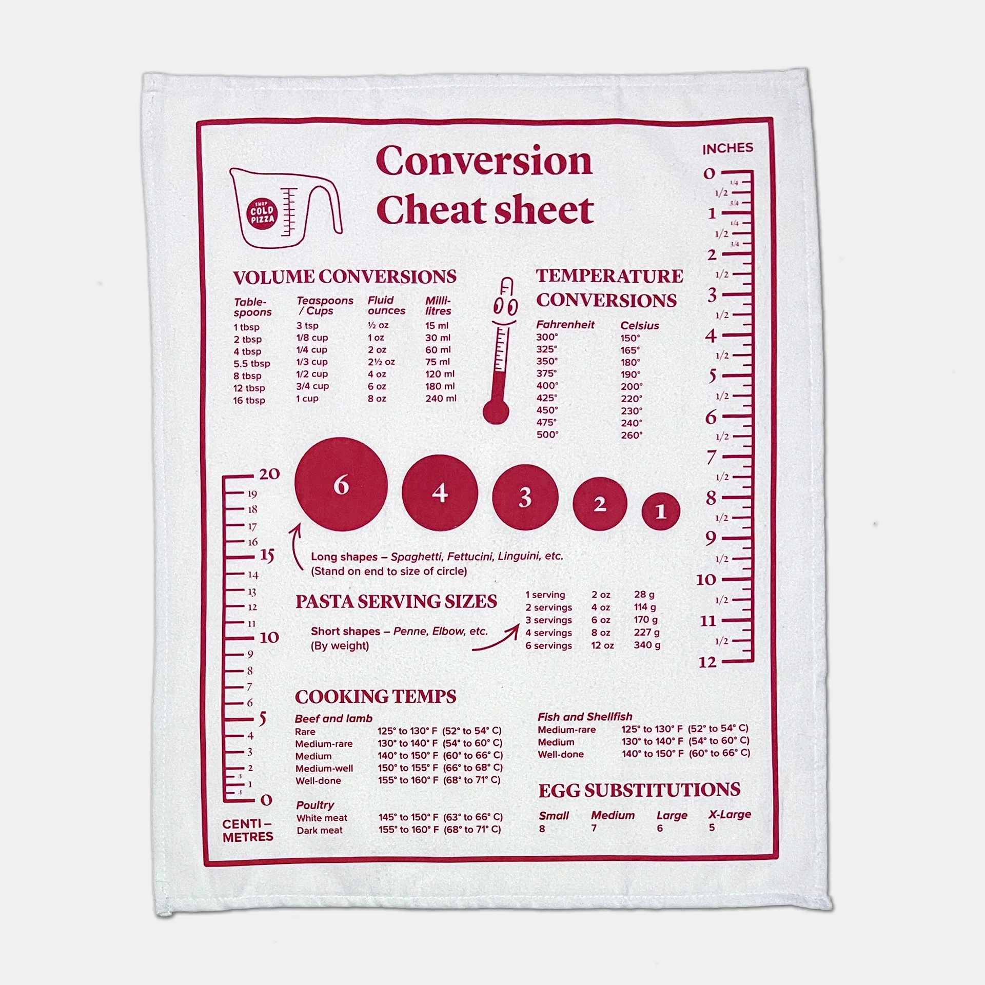 Conversion Cheat Sheet Tea Towel SHOP COLD PIZZA Conversion Cheat Sheet Tea Towel SHOP COLD PIZZA