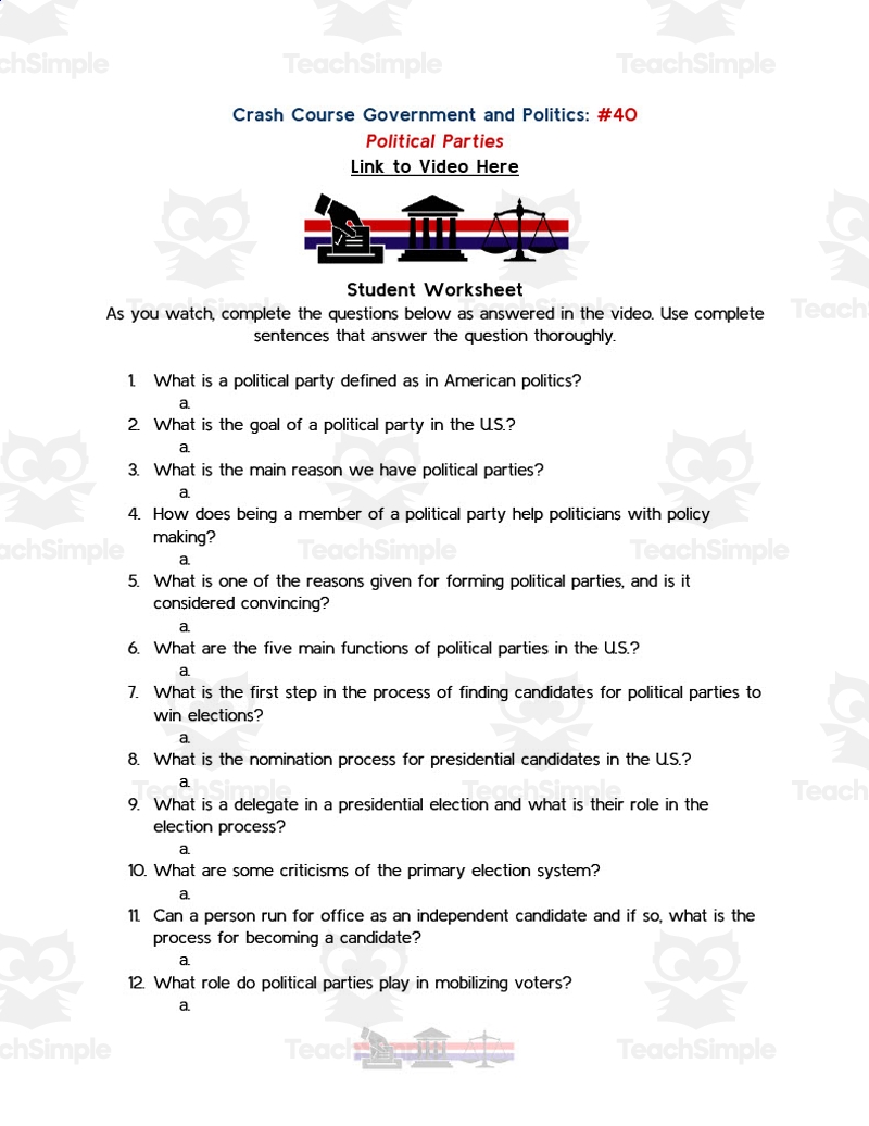 Printable Political Party Quiz For Students