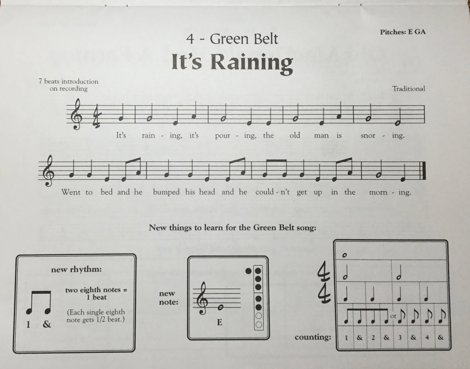 Recorder Karate Its Raining Sheet Printables