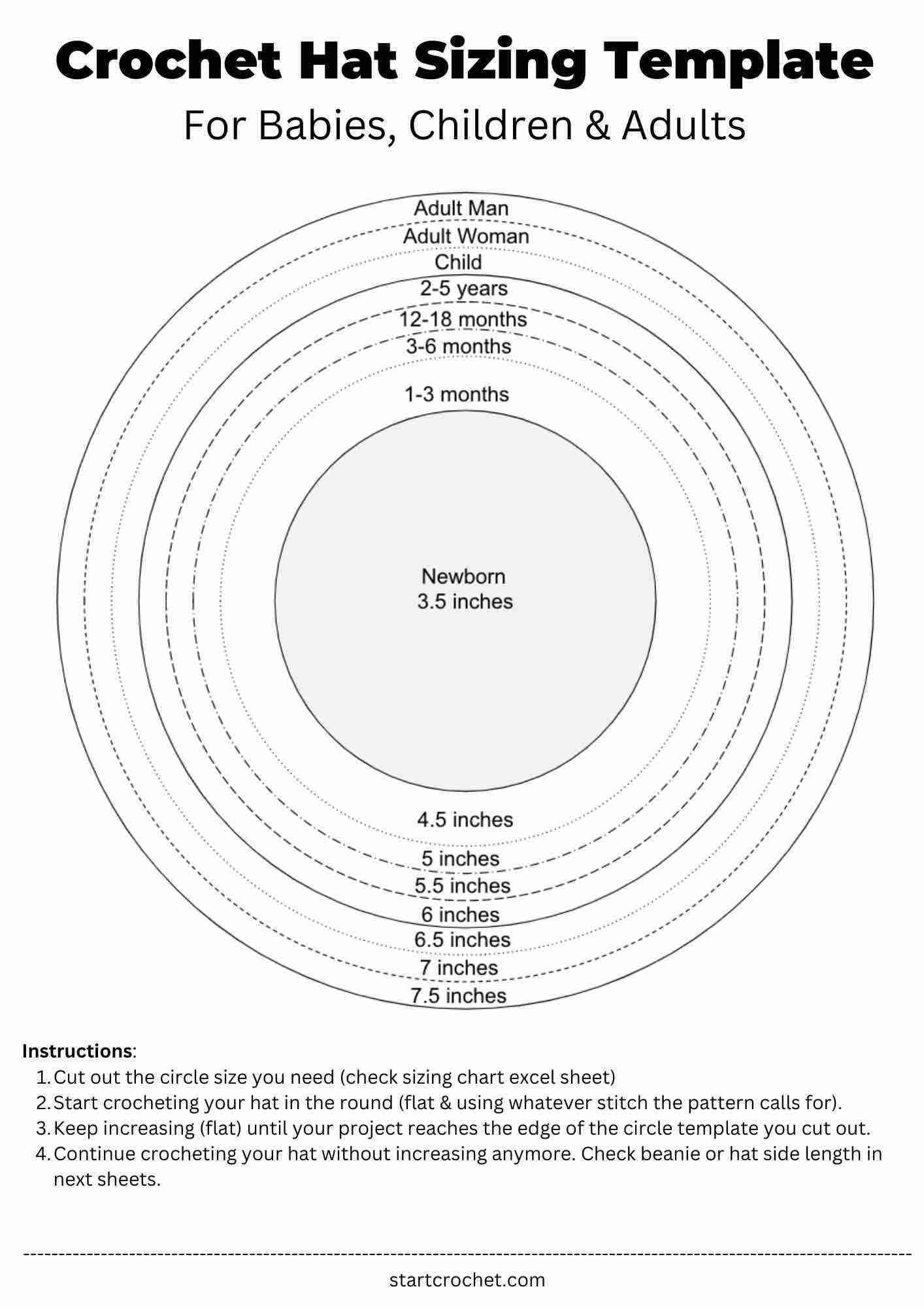 Crochet Beanie Hat Sizing Chart Template Printable PDF Start Crochet Crochet Beanie Hat Sizing Chart Template Printable PDF Start Crochet