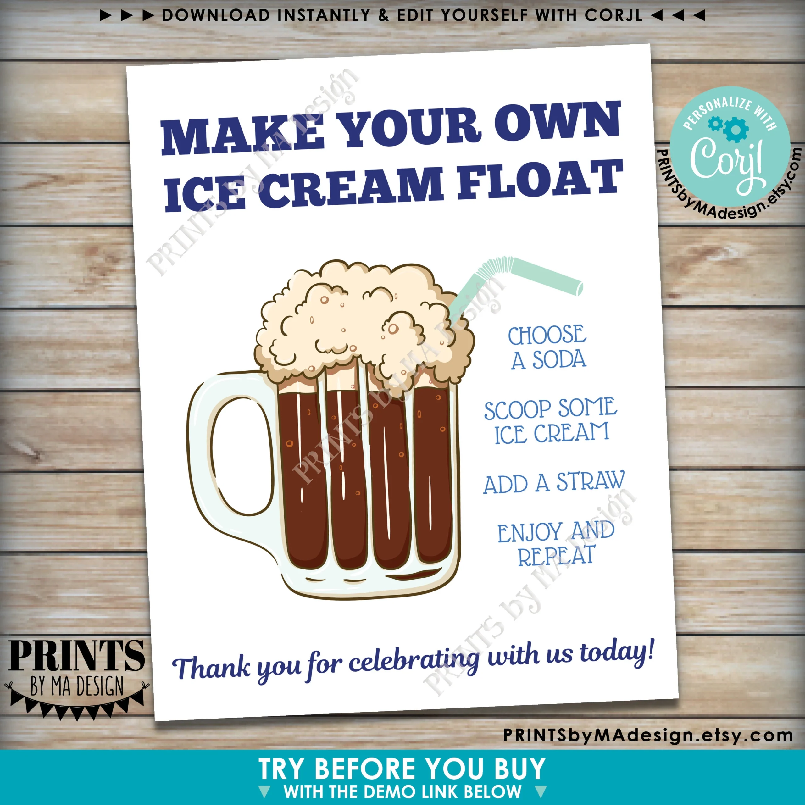 Custom Ice Cream Float Sign Root Beer Float Choose Your Text Create One Custom PRINTABLE 8x10 16x20 Drink Sign