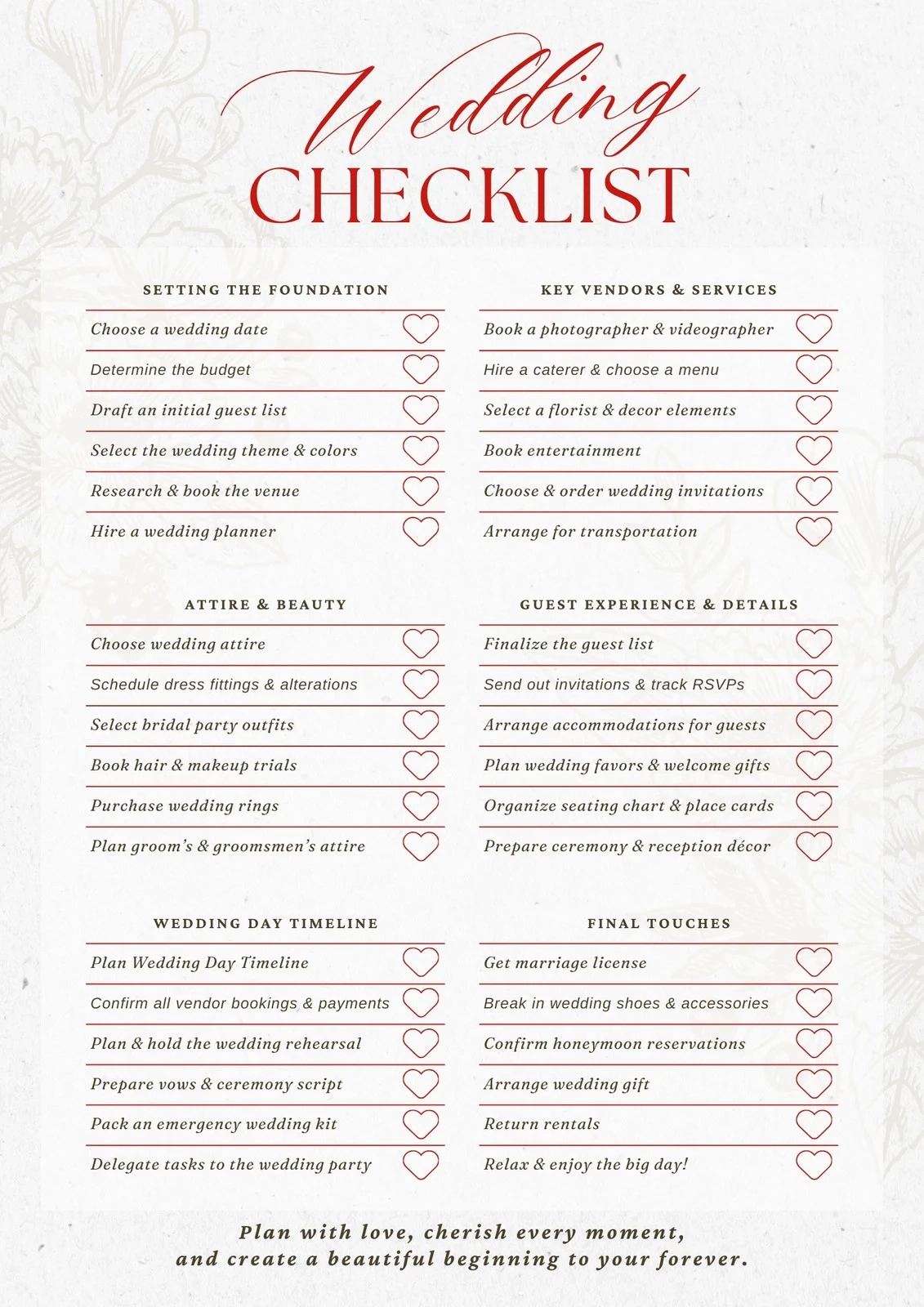 Wedding Checklist Printable Planner