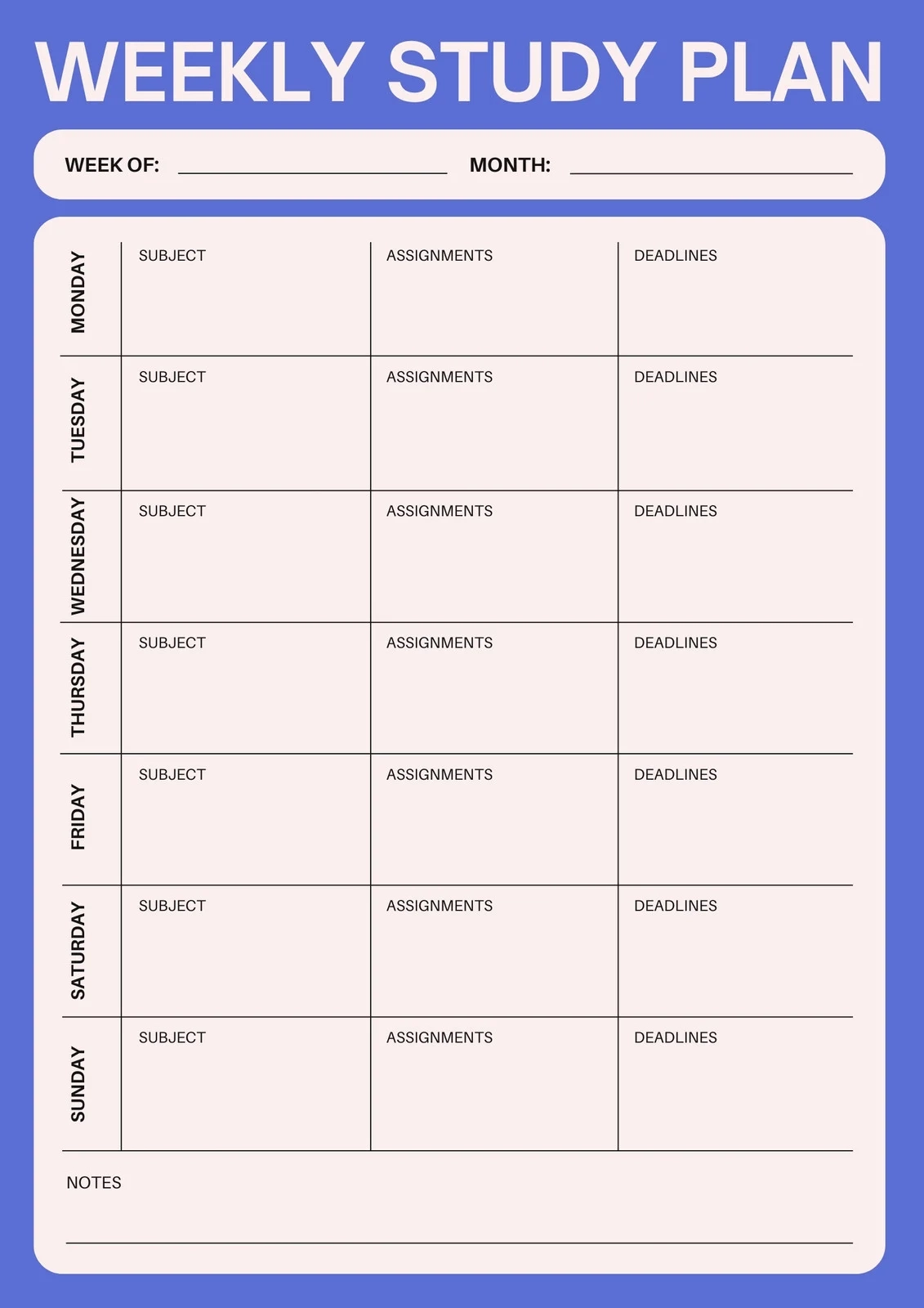 Semester Assignment Planner Printable Semester Assignment Planner Printable
