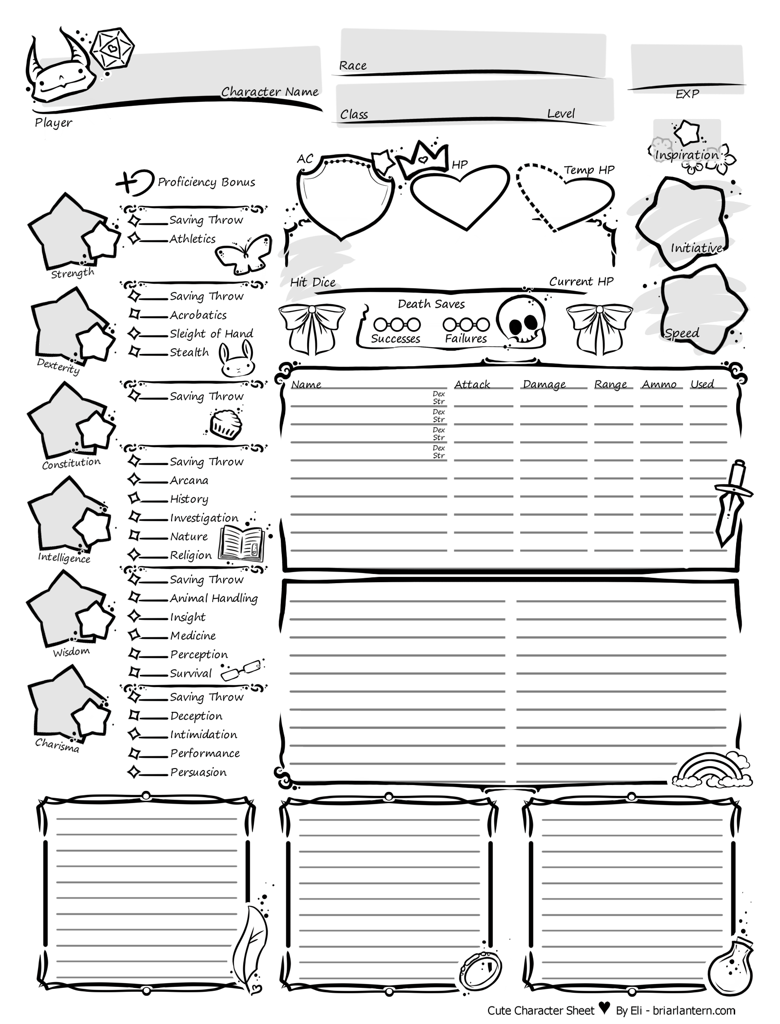 Printable Cute Dnd Character Sheet