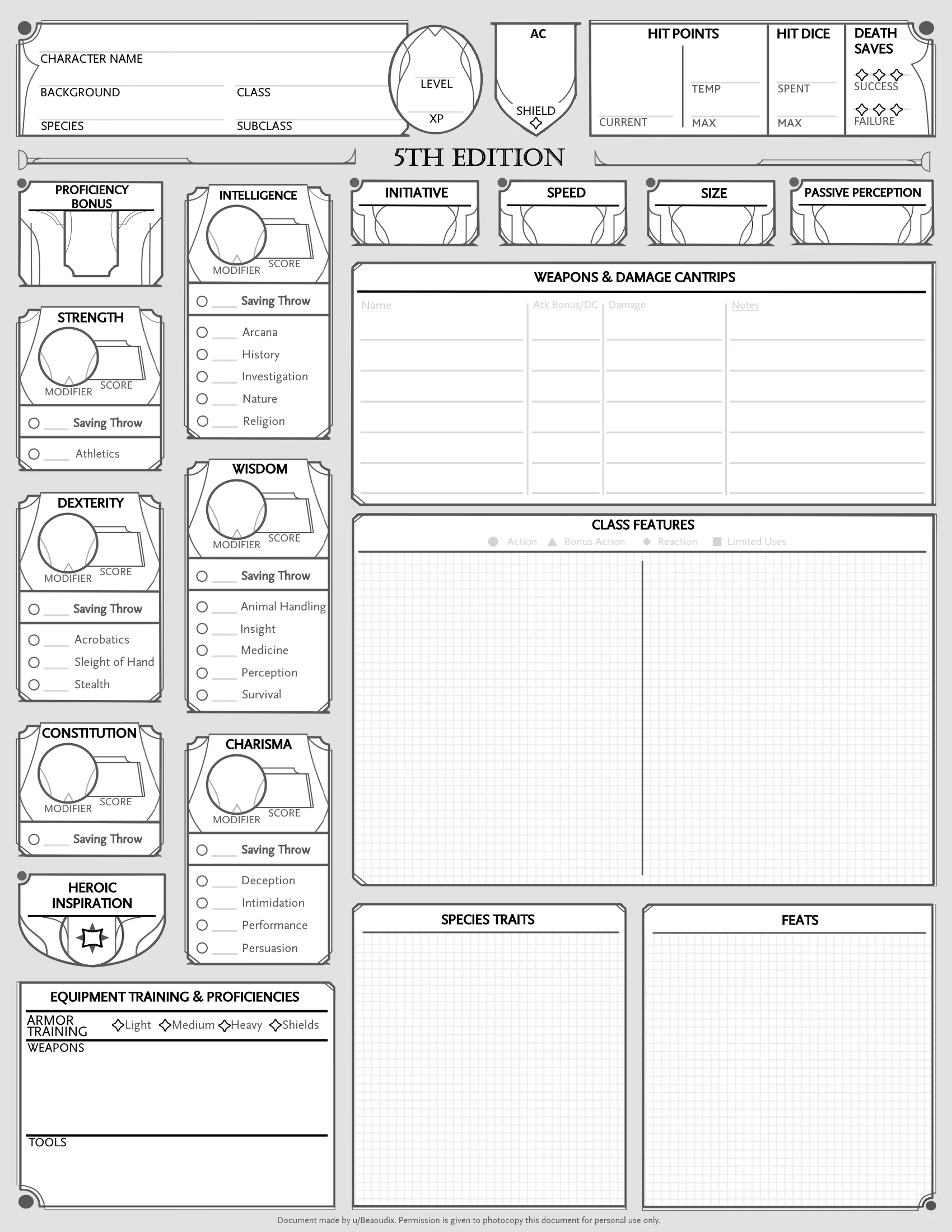 Printable D&D 5th Edition Character Sheet