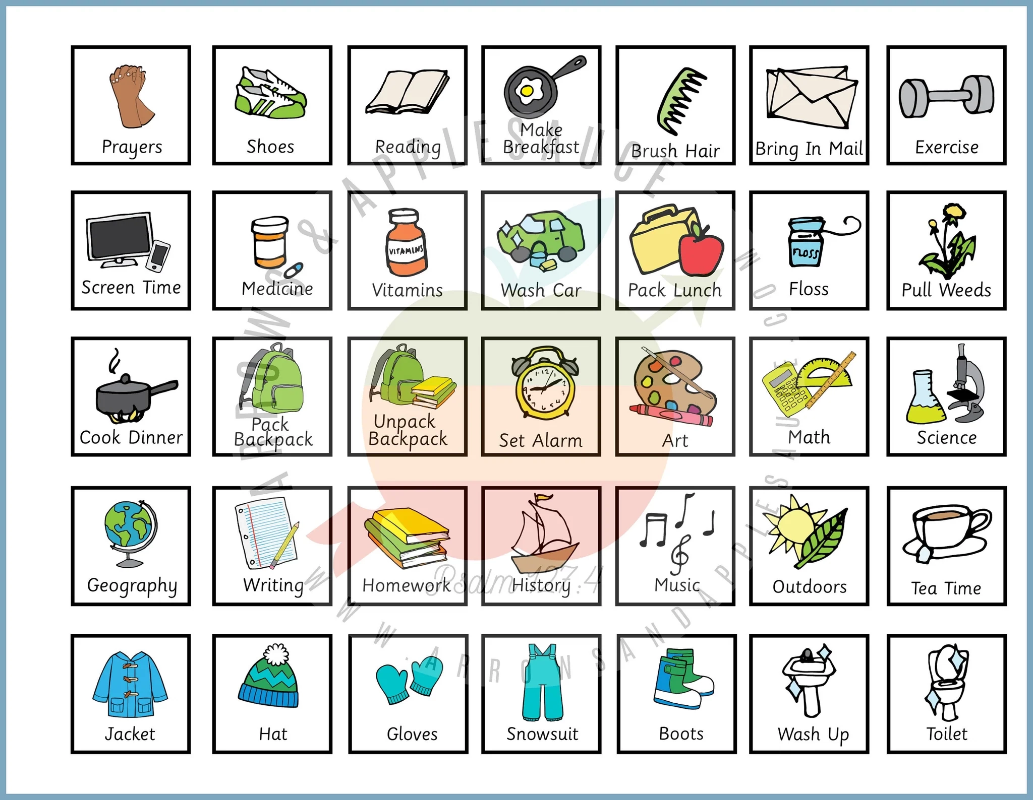 Daily Responsibilities Chore Chart Icons Printable EXPANSION PACK Arrows And Applesauce