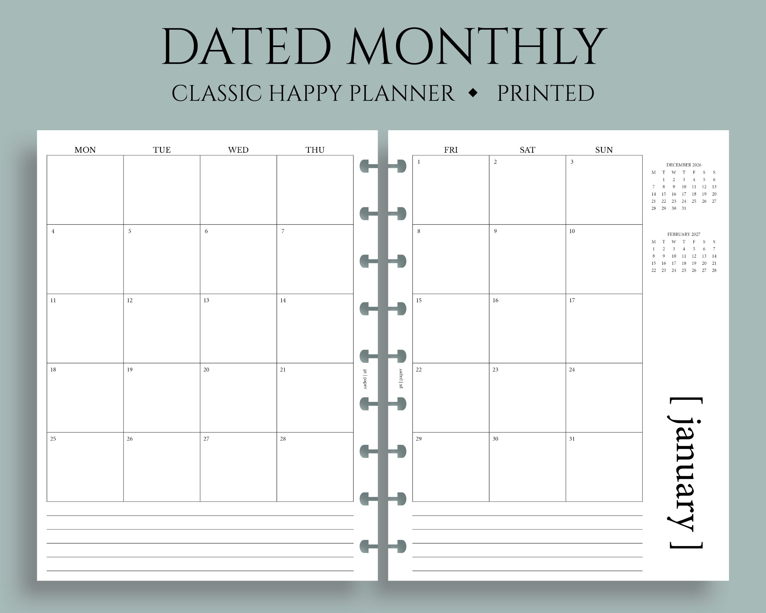 Dated Monthly Calendar Monday Start PT Paper