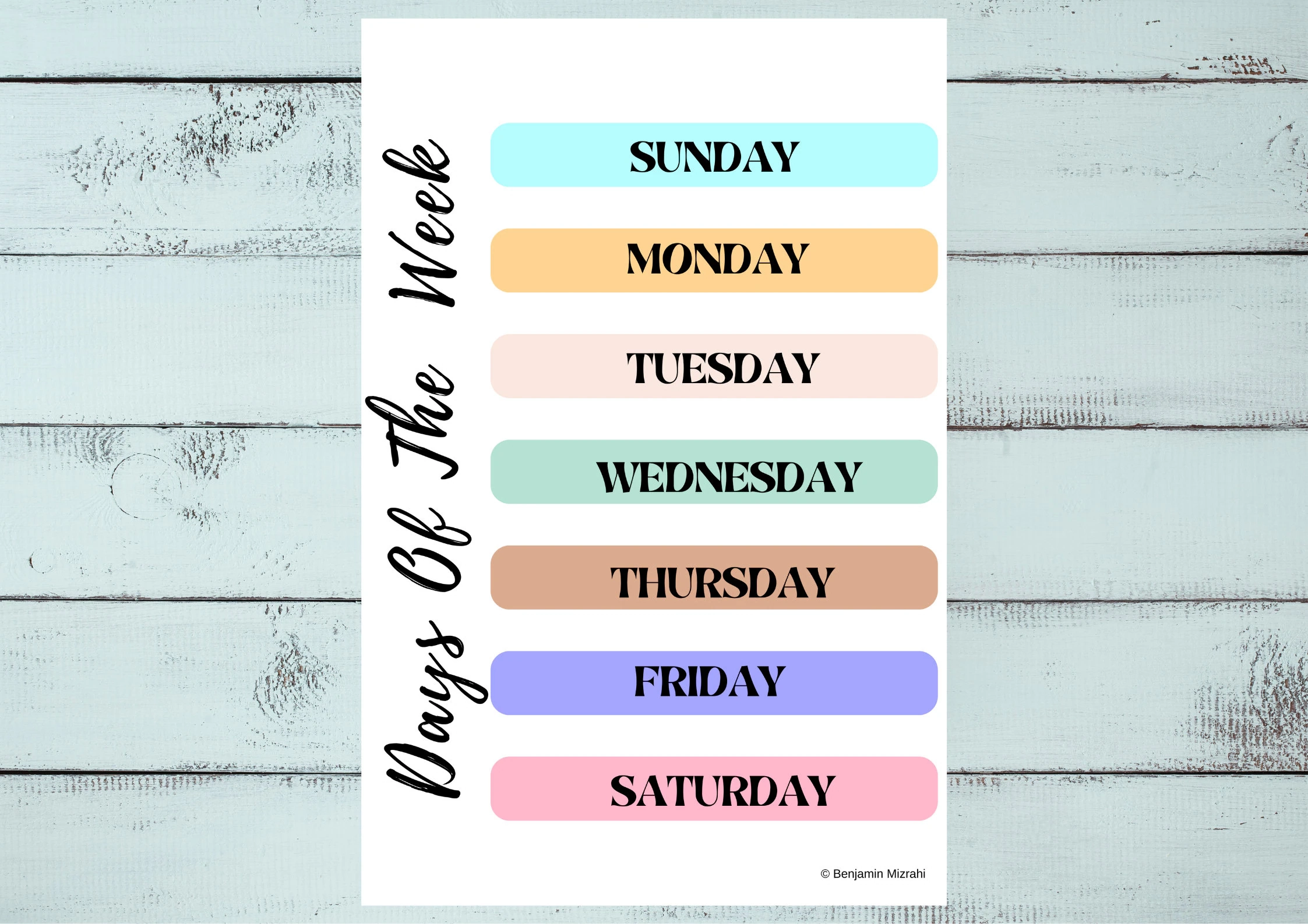 Days Of The Week Printable List Days Of The Week Printable List