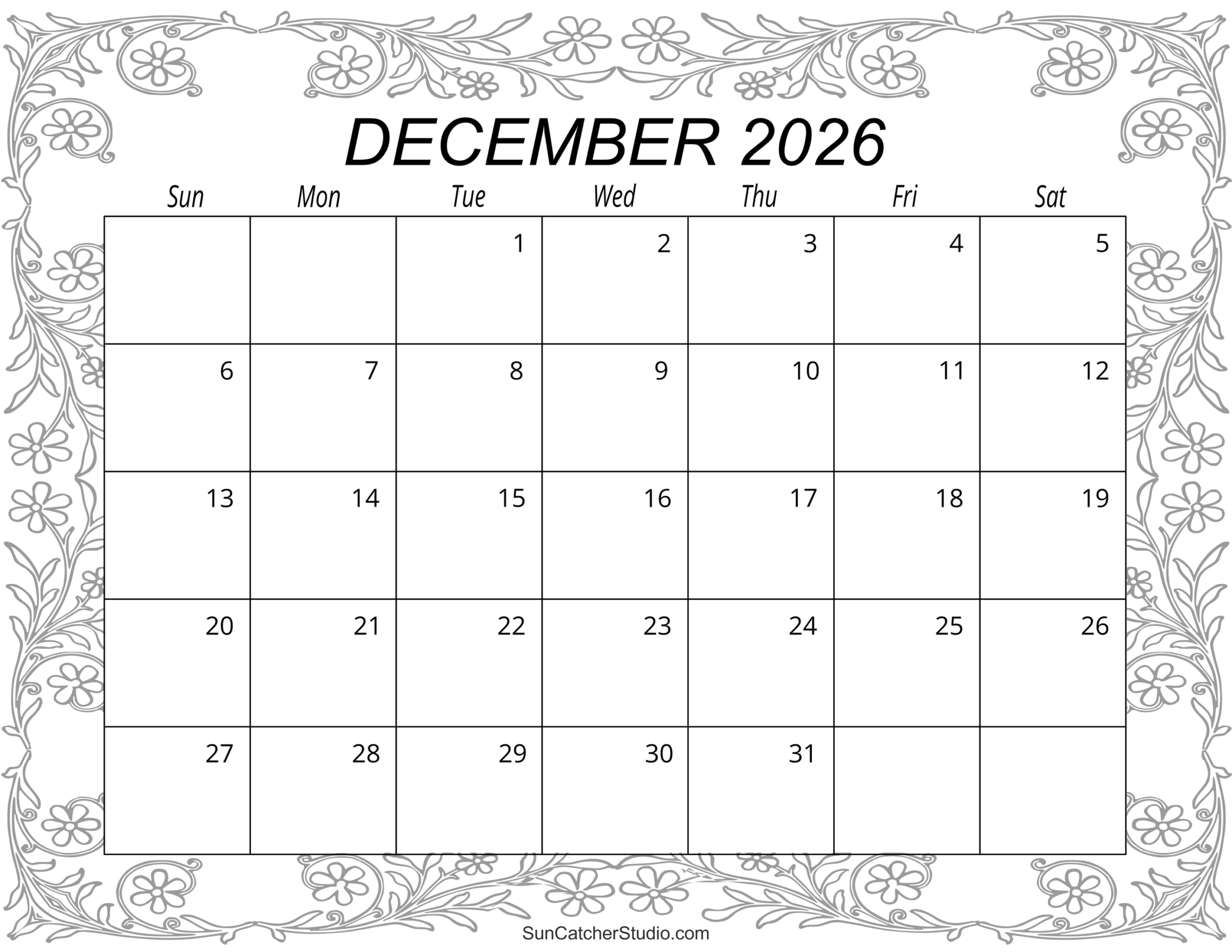 December 2026 Calendar Free Printable Free Printables Monograms Design Tools Patterns DIY Projects December 2026 Calendar Free Printable Free Printables Monograms Design Tools Patterns DIY Projects