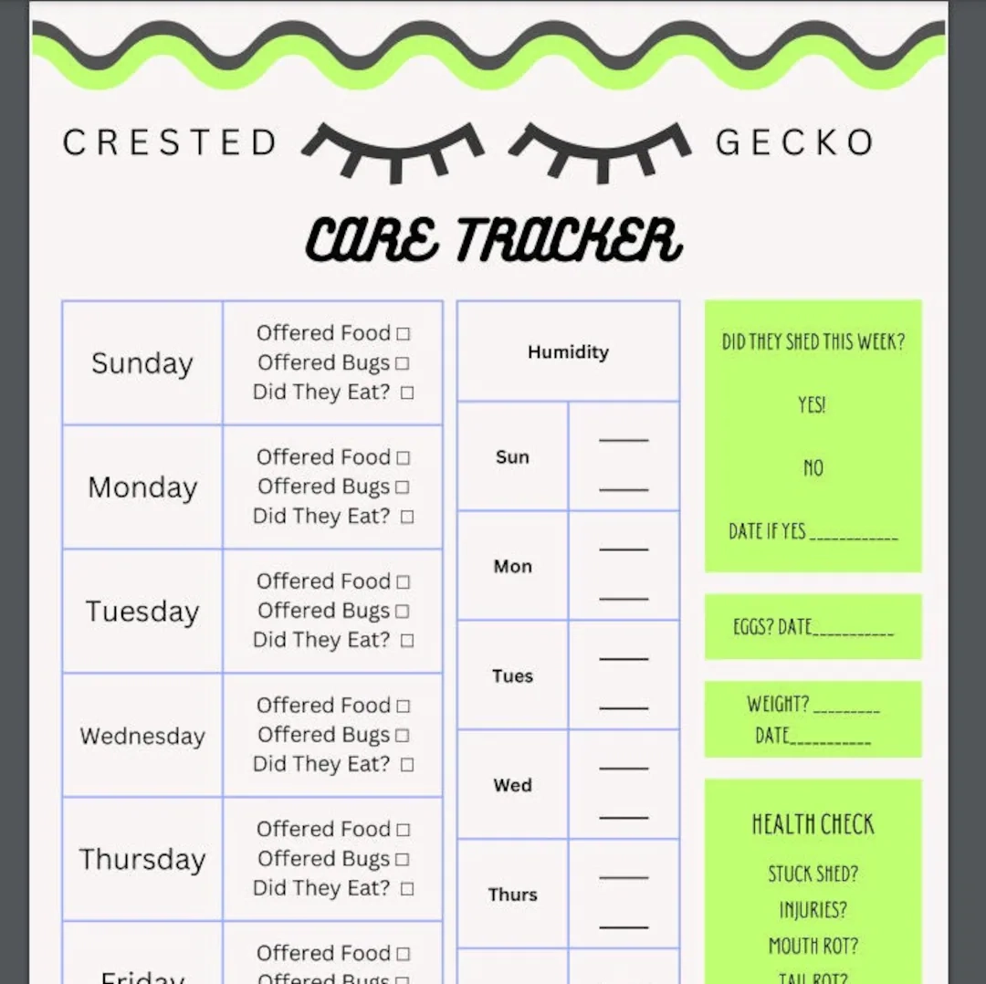 Digital Crested Gecko Care Tracker Sheet Pet Planner Etsy