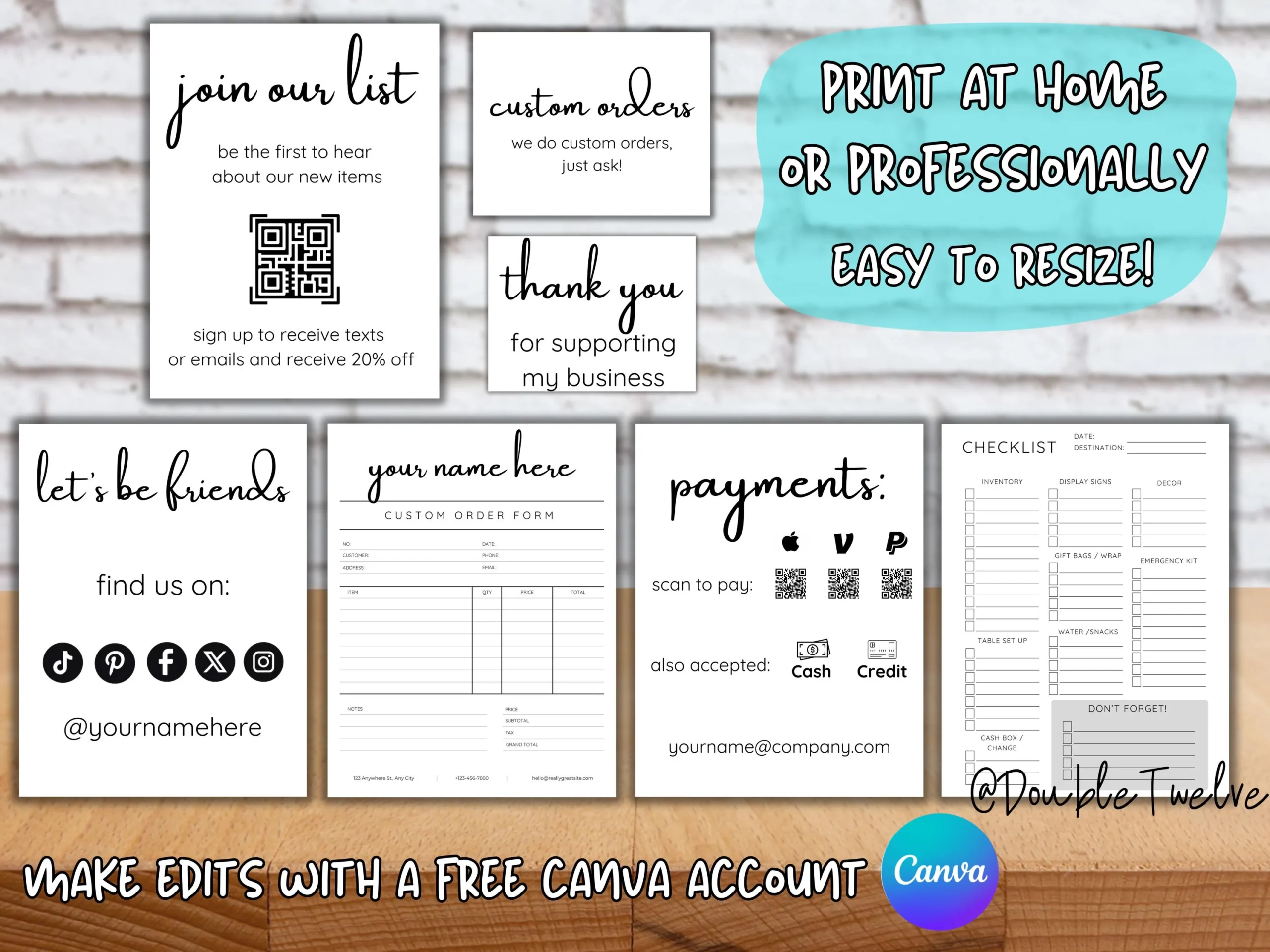 Display Signs For Craft Fair Booth Editable Canva Template Vendor Farmers Market QR Code Payments Craft Fair Planner Inventory Printable Etsy