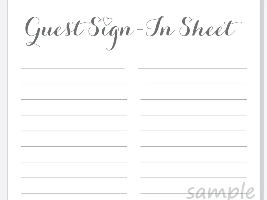 DIY Guest Sign in Sheet Printable For A Wedding Bridal Shower Anniversary Party Script With Red Purple Pink Or Clear Heart Etsy
