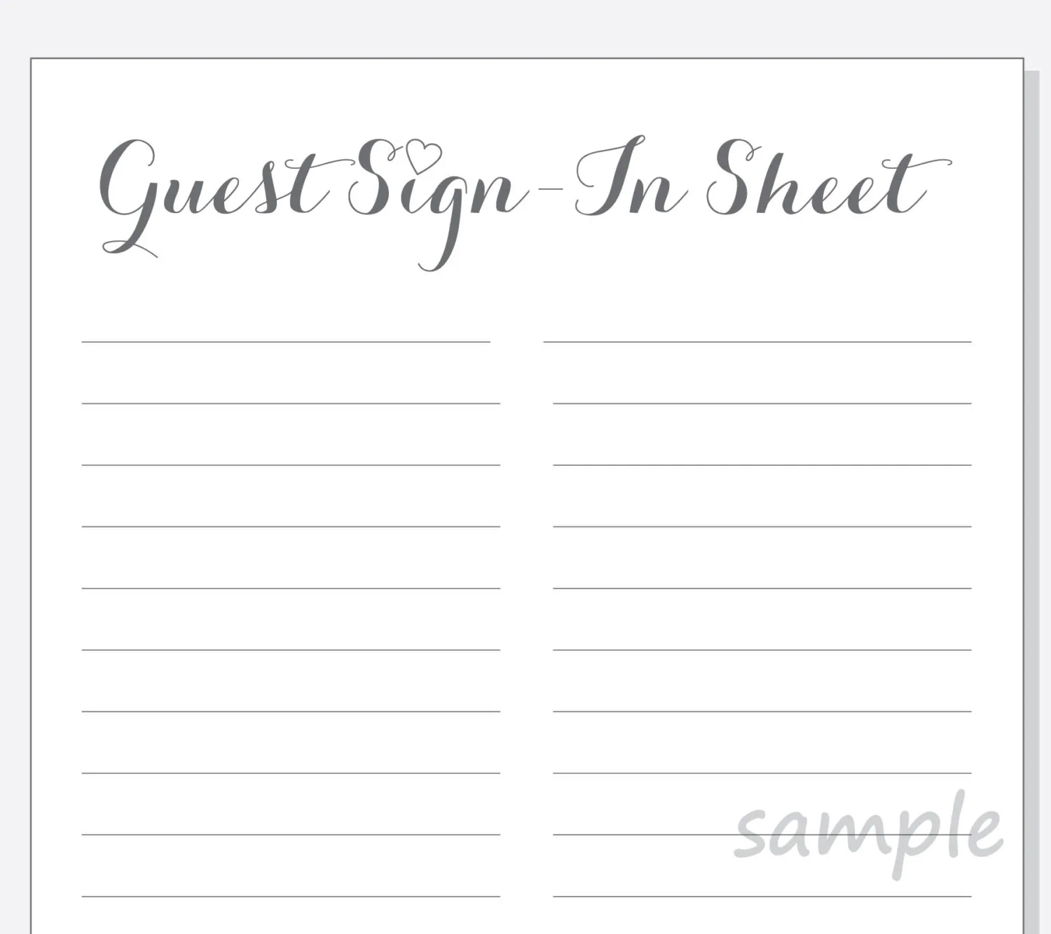 DIY Guest Sign in Sheet Printable For A Wedding Bridal Shower Anniversary Party Script With Red Purple Pink Or Clear Heart Etsy