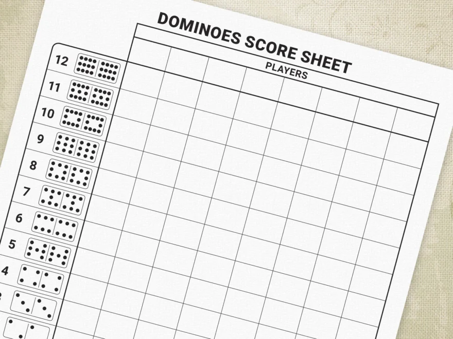 Dominoes Scoring Sheet Printable