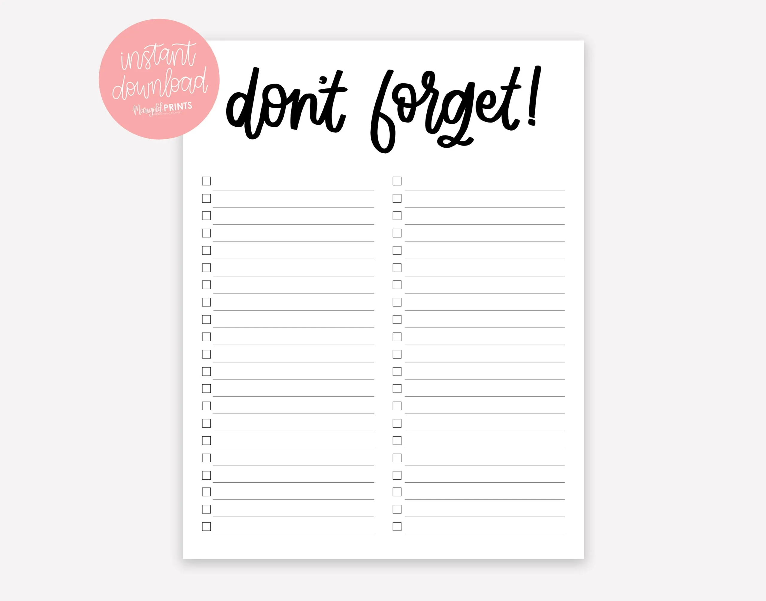 Dont Forget Free Printable List