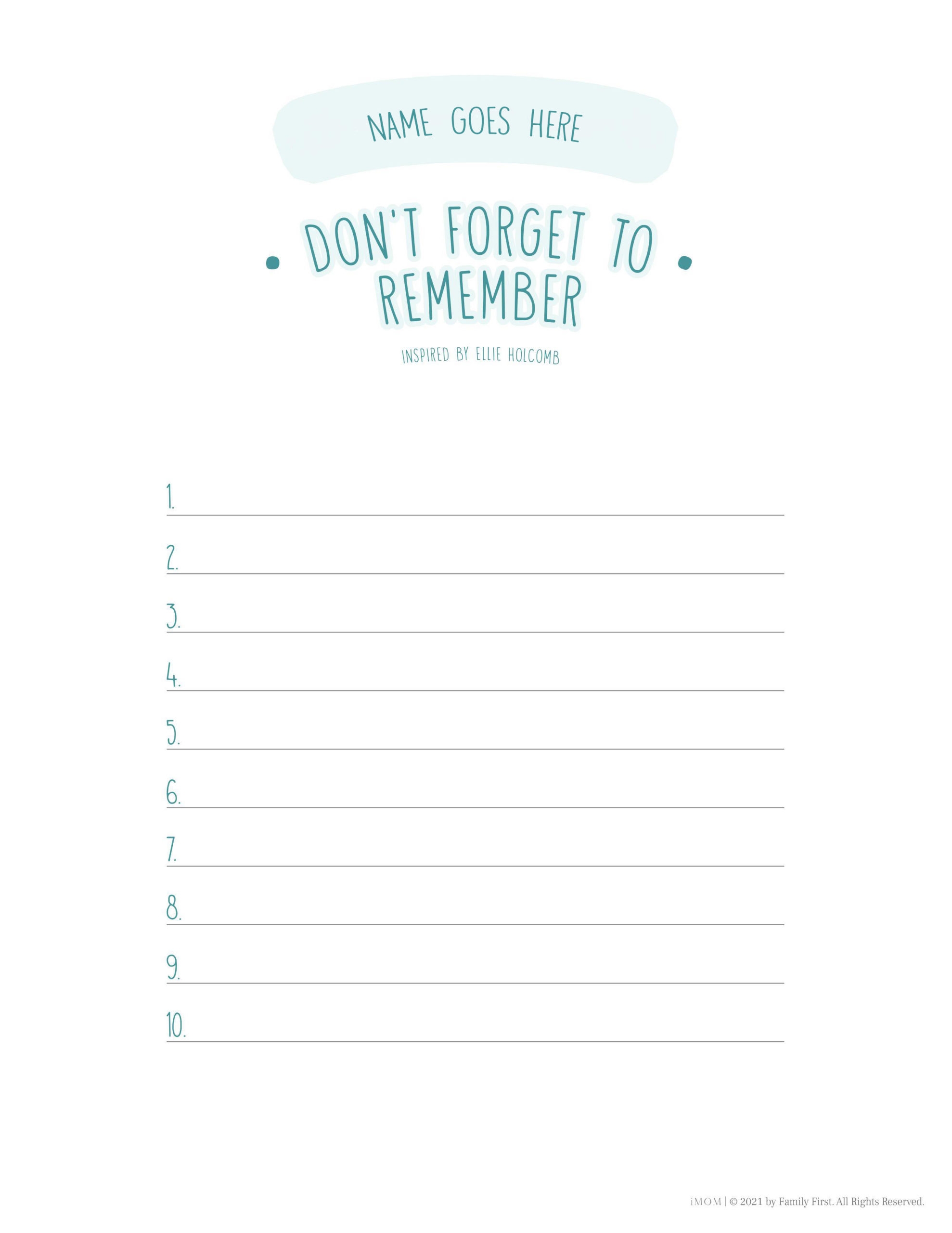 Don t Forget To Remember Free Printable IMOM