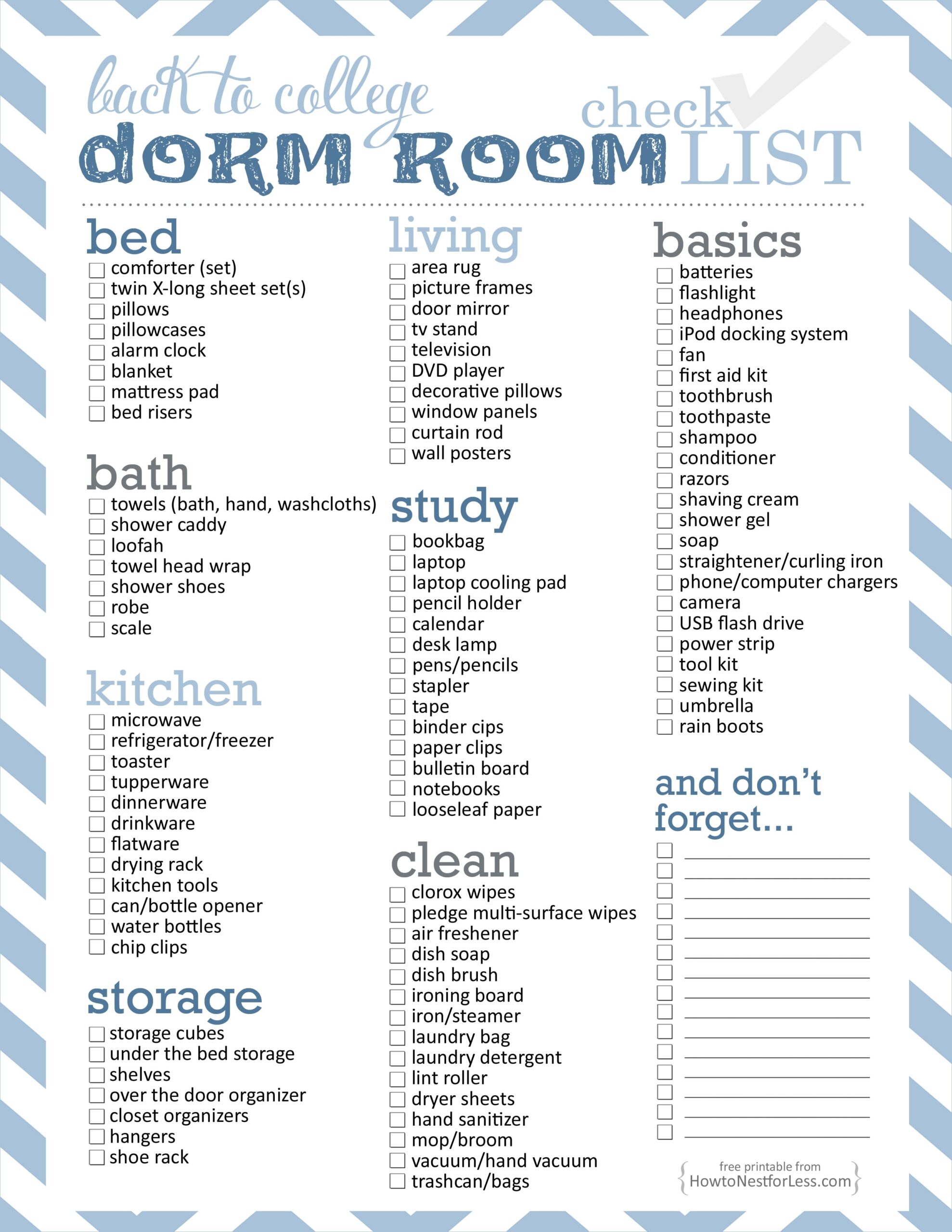 Printable Guys College Packing List Printable Guys College Packing List