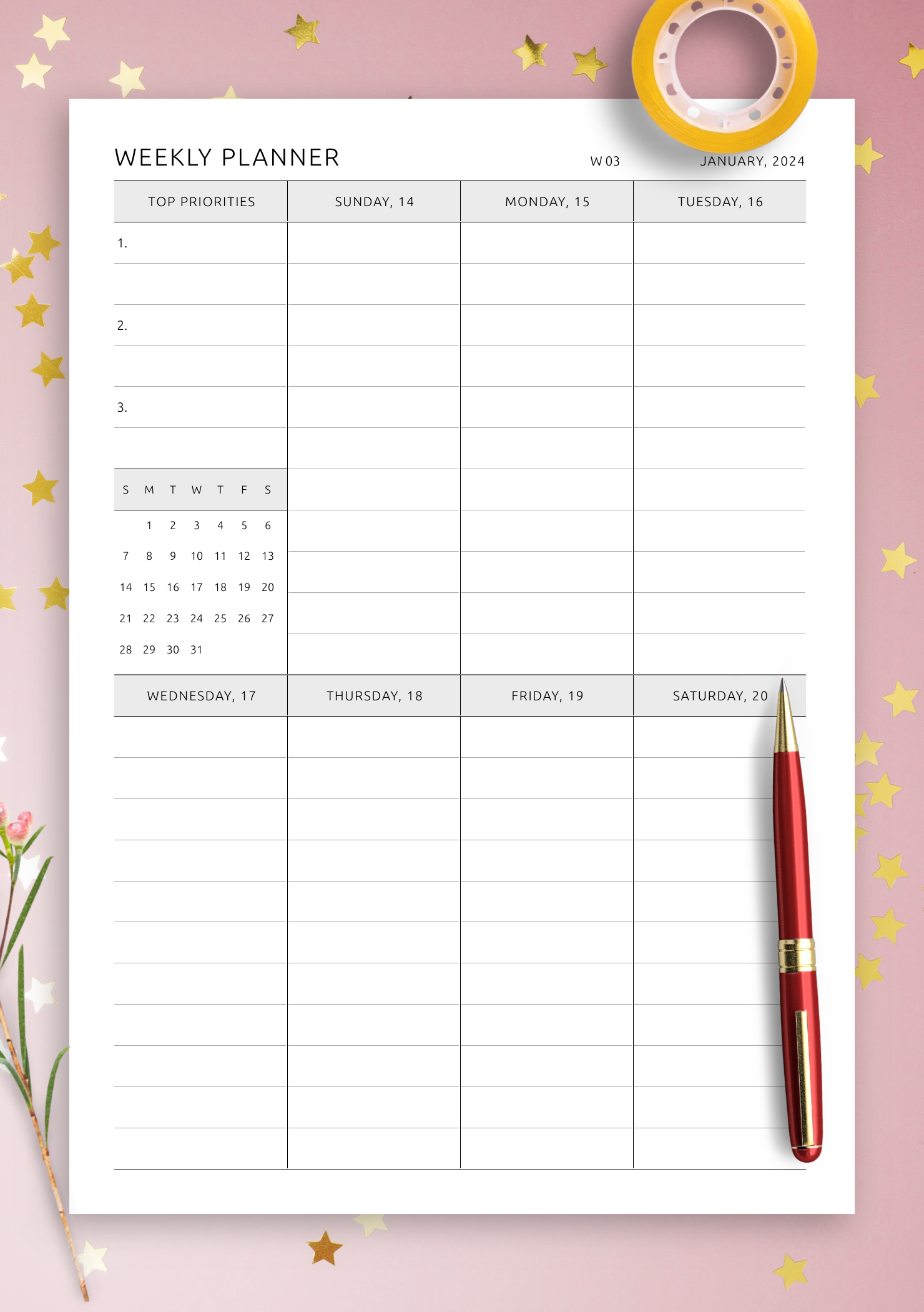 Weekly One Page Schedule Template Printable Weekly One Page Schedule Template Printable