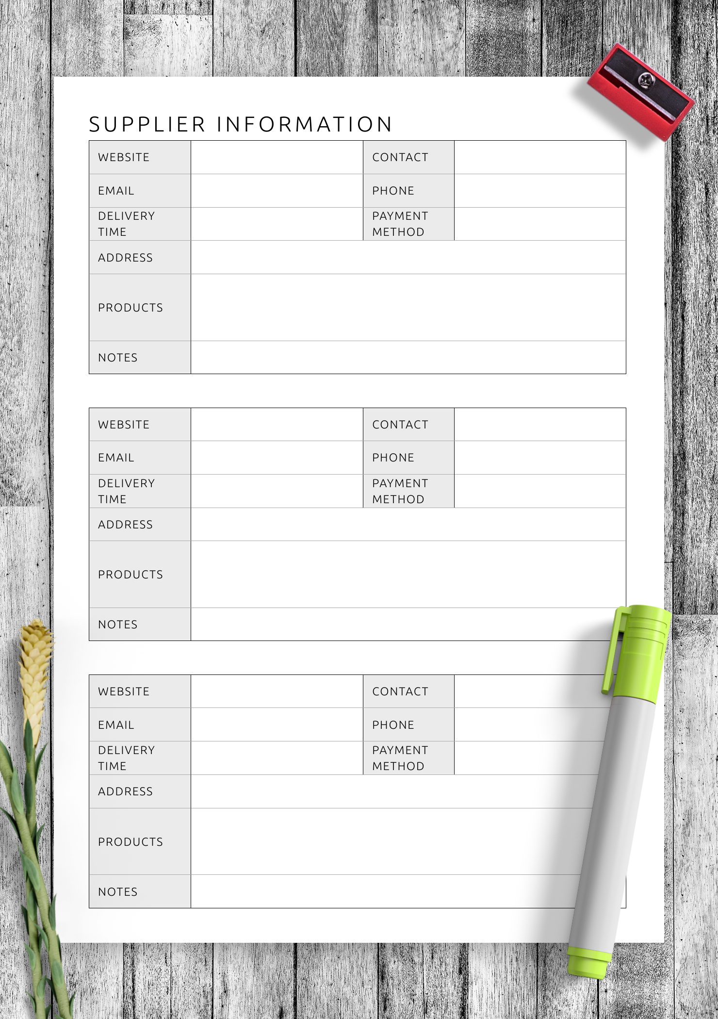 Free Printable Vendor Information Sheet