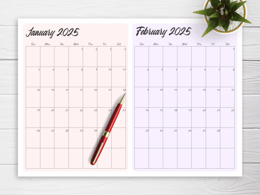 Download Printable Two Months On Page Calendar PDF