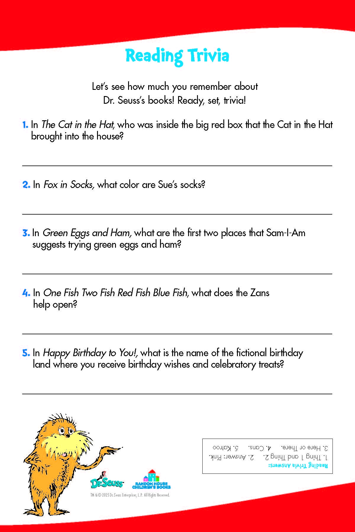 Printable Dr Seuss Trivia Printable Dr Seuss Trivia