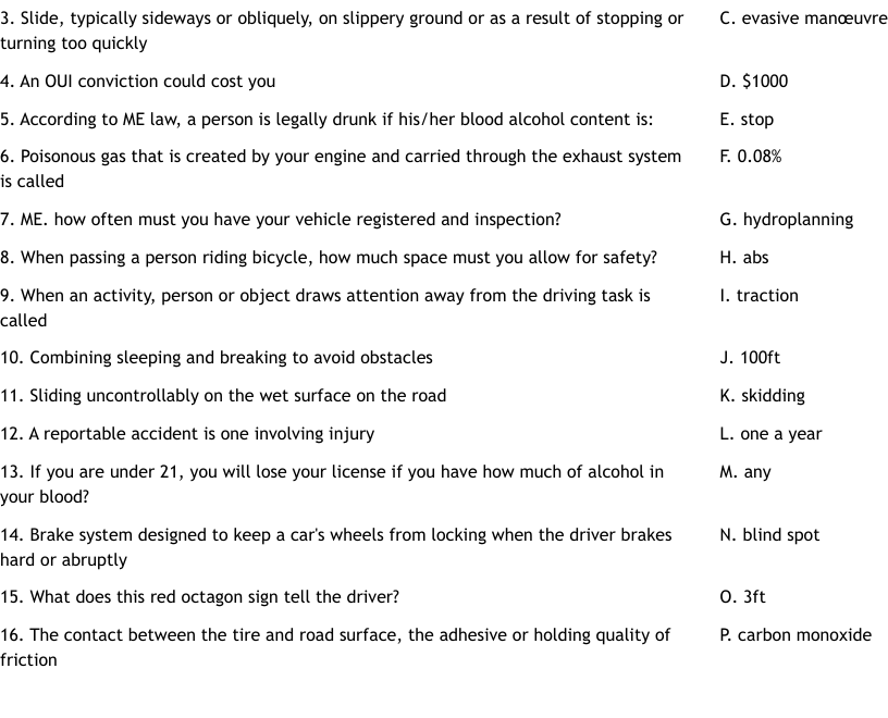 Driving Questions Worksheet WordMint